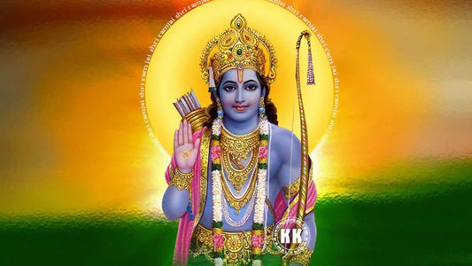 Colorful depiction of Lord Rama with bow, representing Shri Rama Raghupati Ki Aarti worship