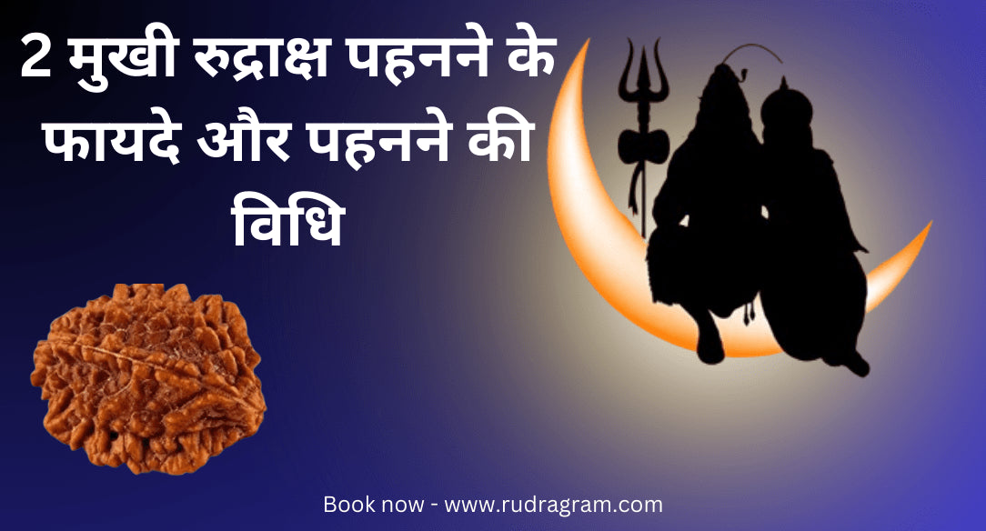 2 Mukhi Rudraksha with a crescent moon background, symbolizing its benefits and wearing method for certified 2 Mukhi Rudraksha online