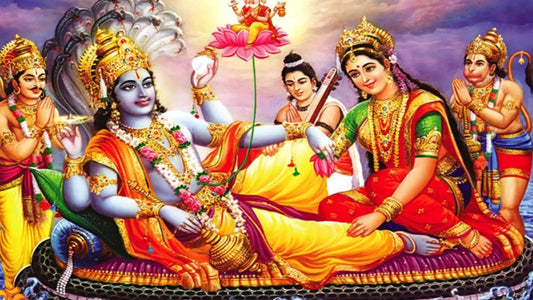 Devotional Artwork of Shri Hari Sharanashtakam Depicting Deities and Divine Symbols