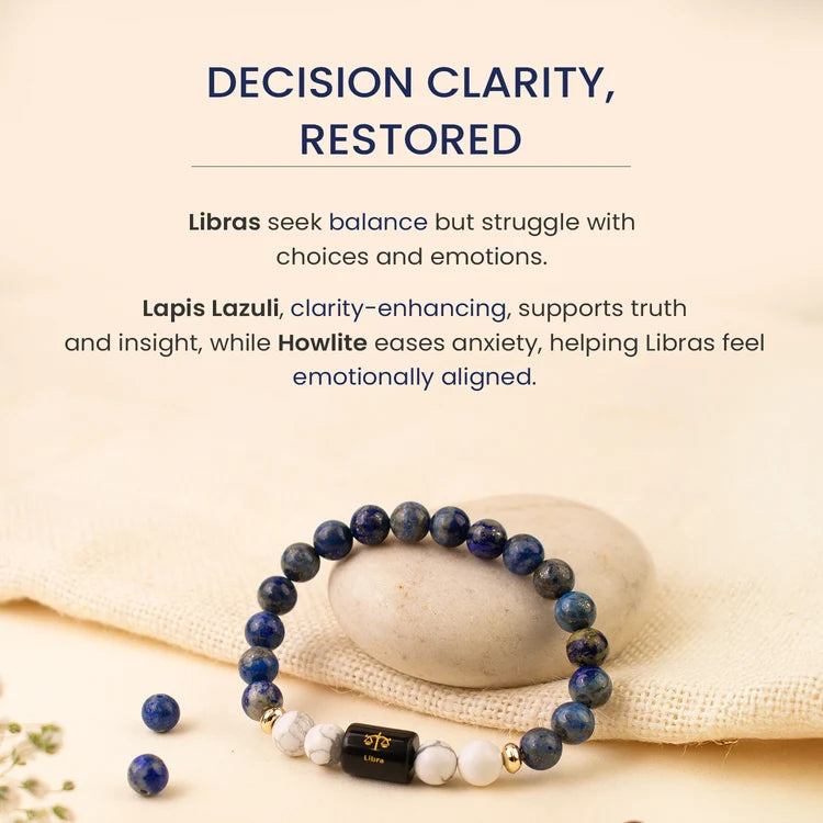 Libra (Tula Rashi) Zodiac Bracelet – Natural Lapis Lazuli & Howlite