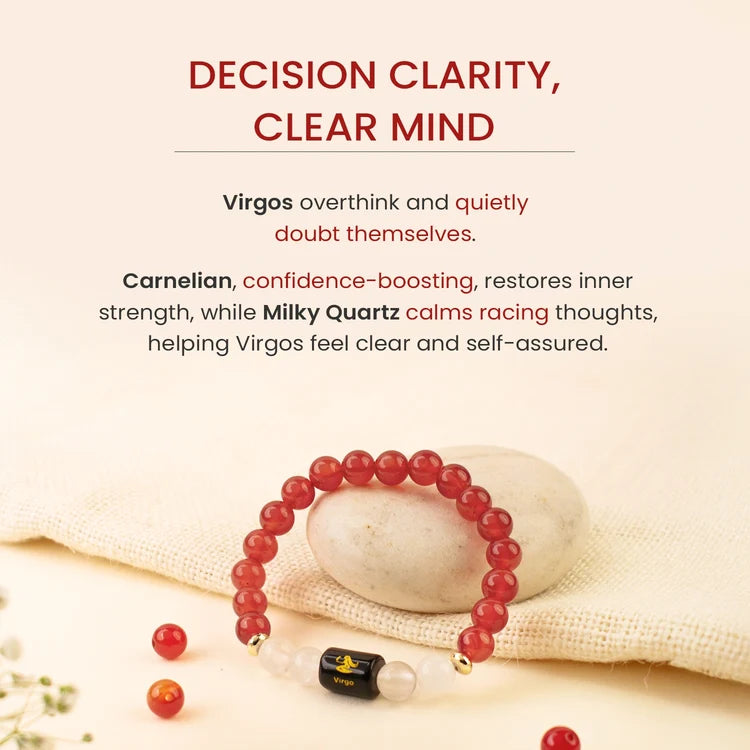 Virgo (Kanya Rashi) Zodiac Bracelet – Natural Carnelian & Milky Quartz