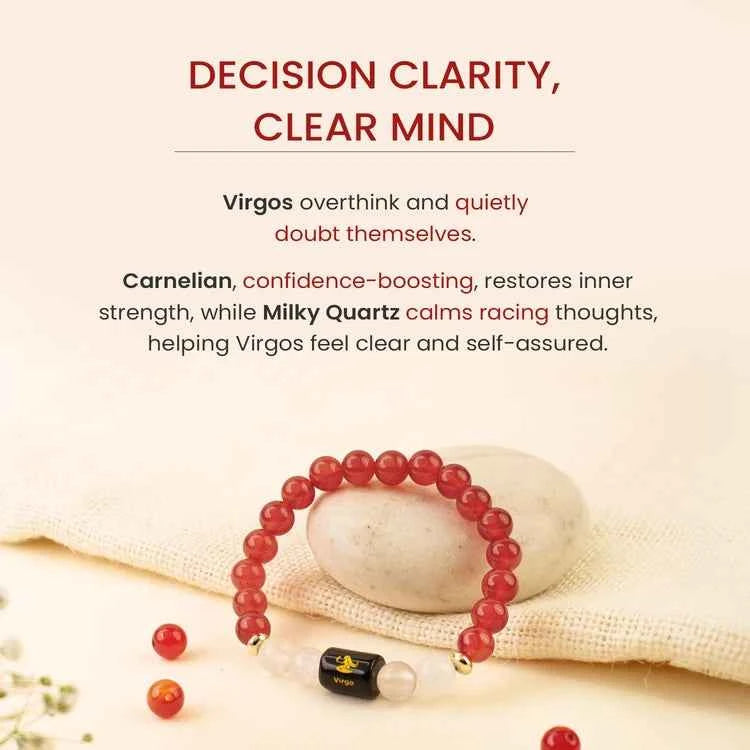Virgo (Kanya Rashi) Zodiac Bracelet – Natural Carnelian & Milky Quartz