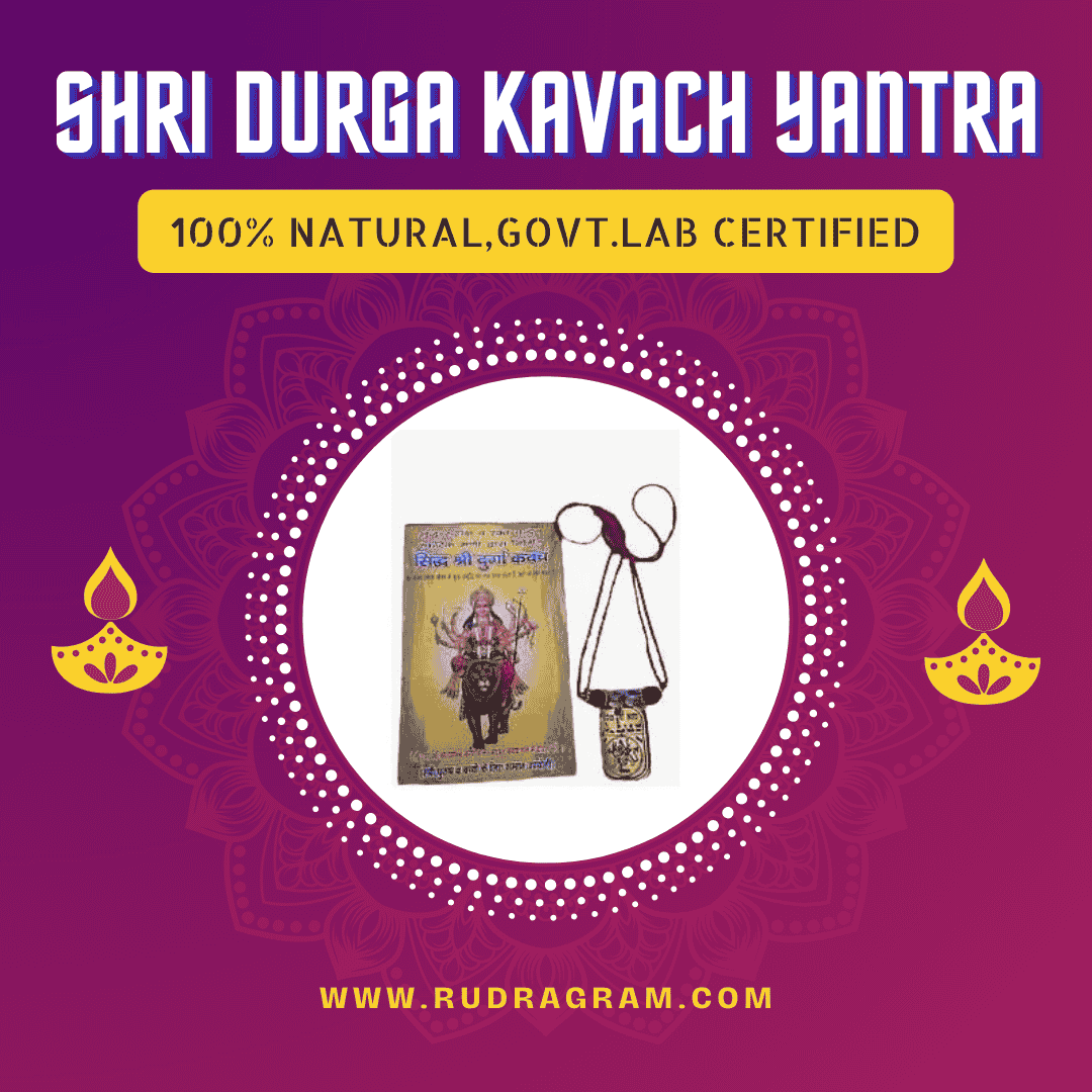 Shri Durga Kavach Yantra with a pendant and certification label for natural authenticity, buy Shri Durga Kavach Yantra