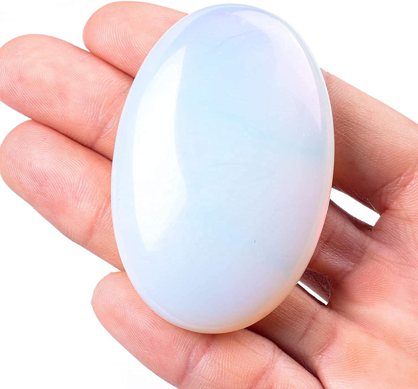 Buy white opal stone online, featuring a smooth and glossy surface in a hand-held size