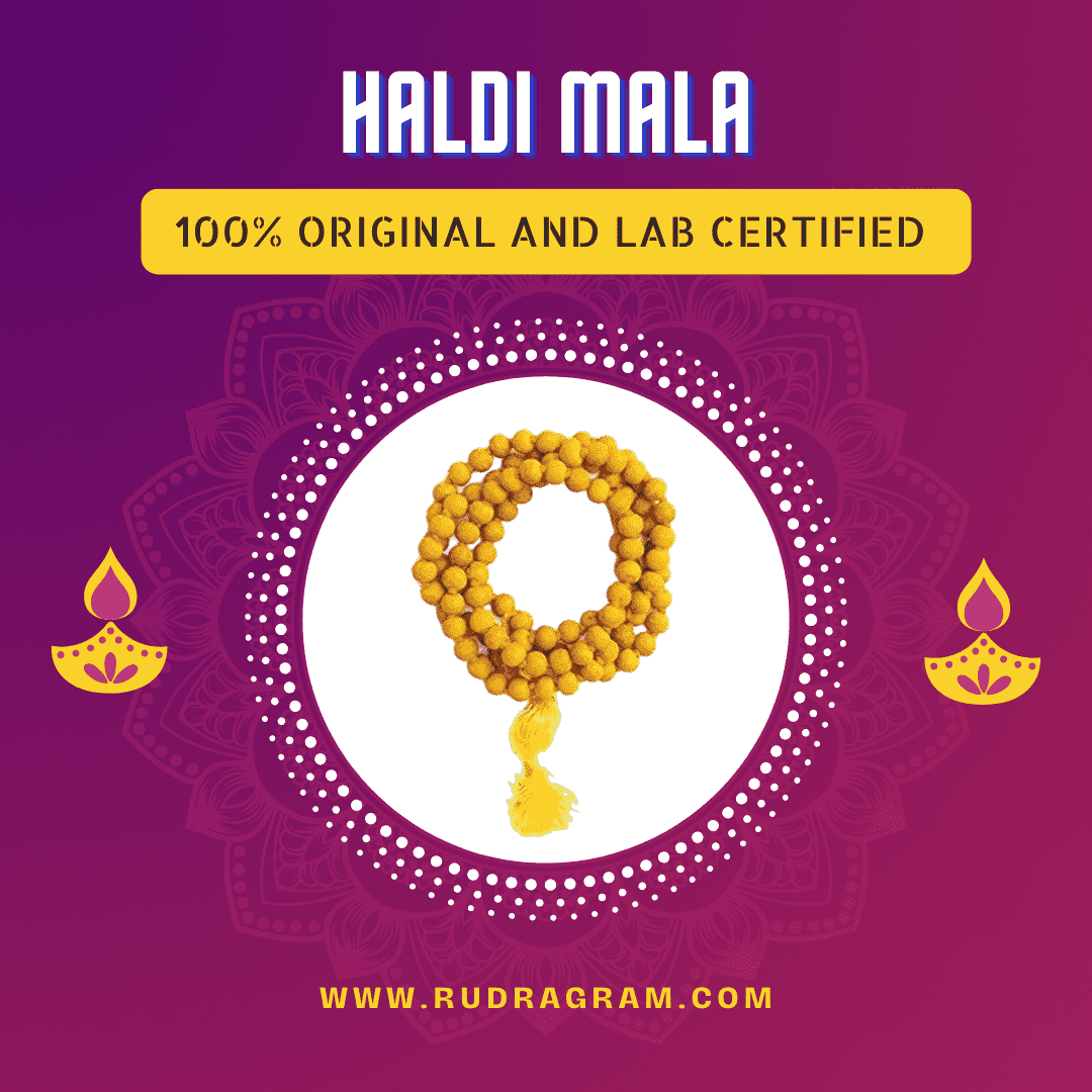 RudraGram Haldi Mala made of yellow beads, 100% original and lab certified for spiritual use