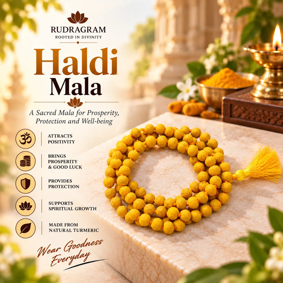 Haldi Mala – 108+1 Beads, 100% Natural