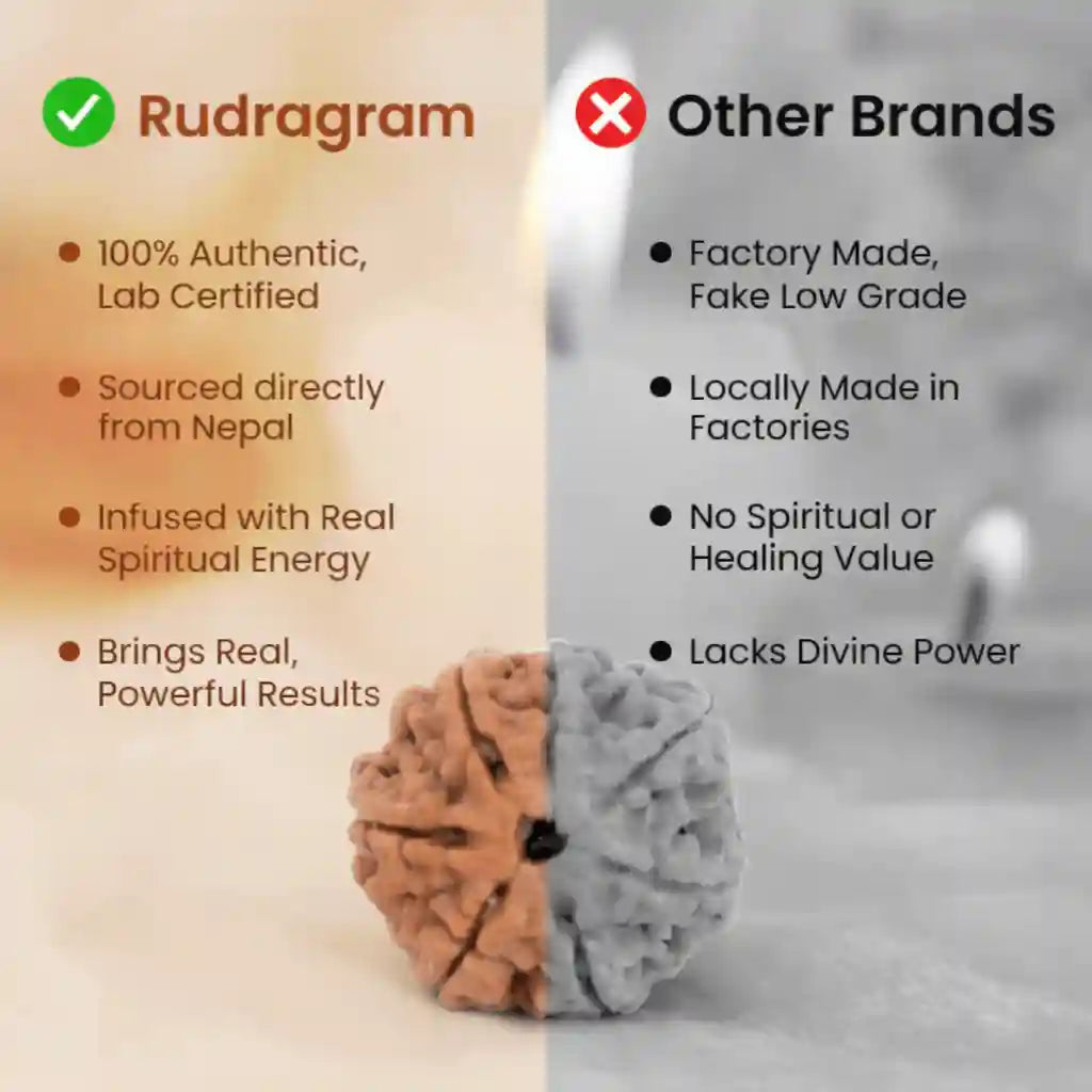 Comparison chart between Rudagram and other brands, featuring a rudraksha bead.