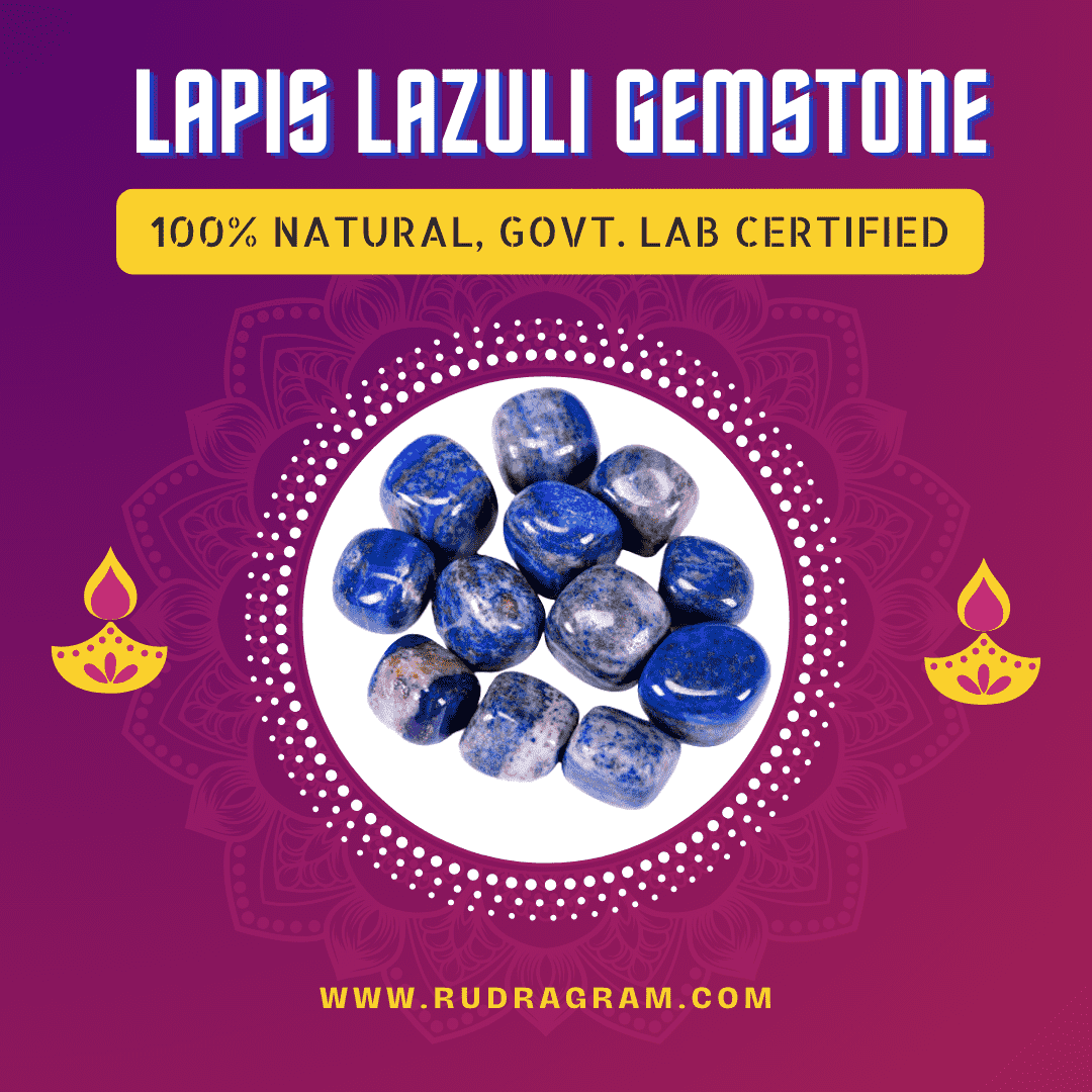 Natural Lapis Lazuli Gemstone stones showcasing deep blue colors, 100% natural and lab certified by RudraGram