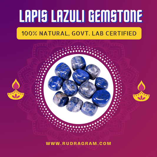 Natural Lapis Lazuli Gemstone stones showcasing deep blue colors, 100% natural and lab certified by RudraGram