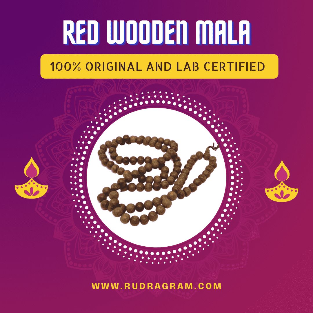 Red Wooden Mala from RudraGram with 100 percent original and lab certified quality