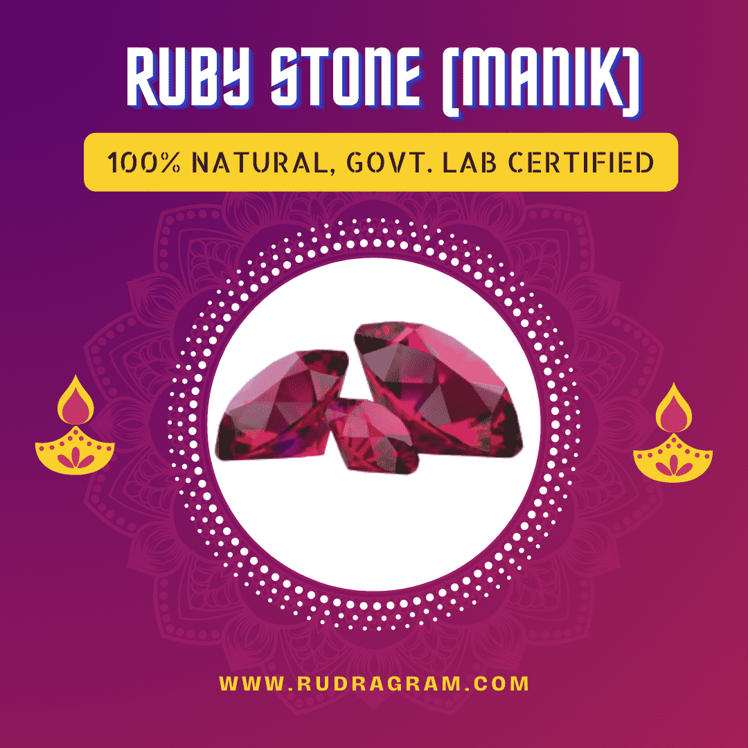 Ruby Stone Manik 100% Natural and Government Lab Certified with three sparkling gemstones