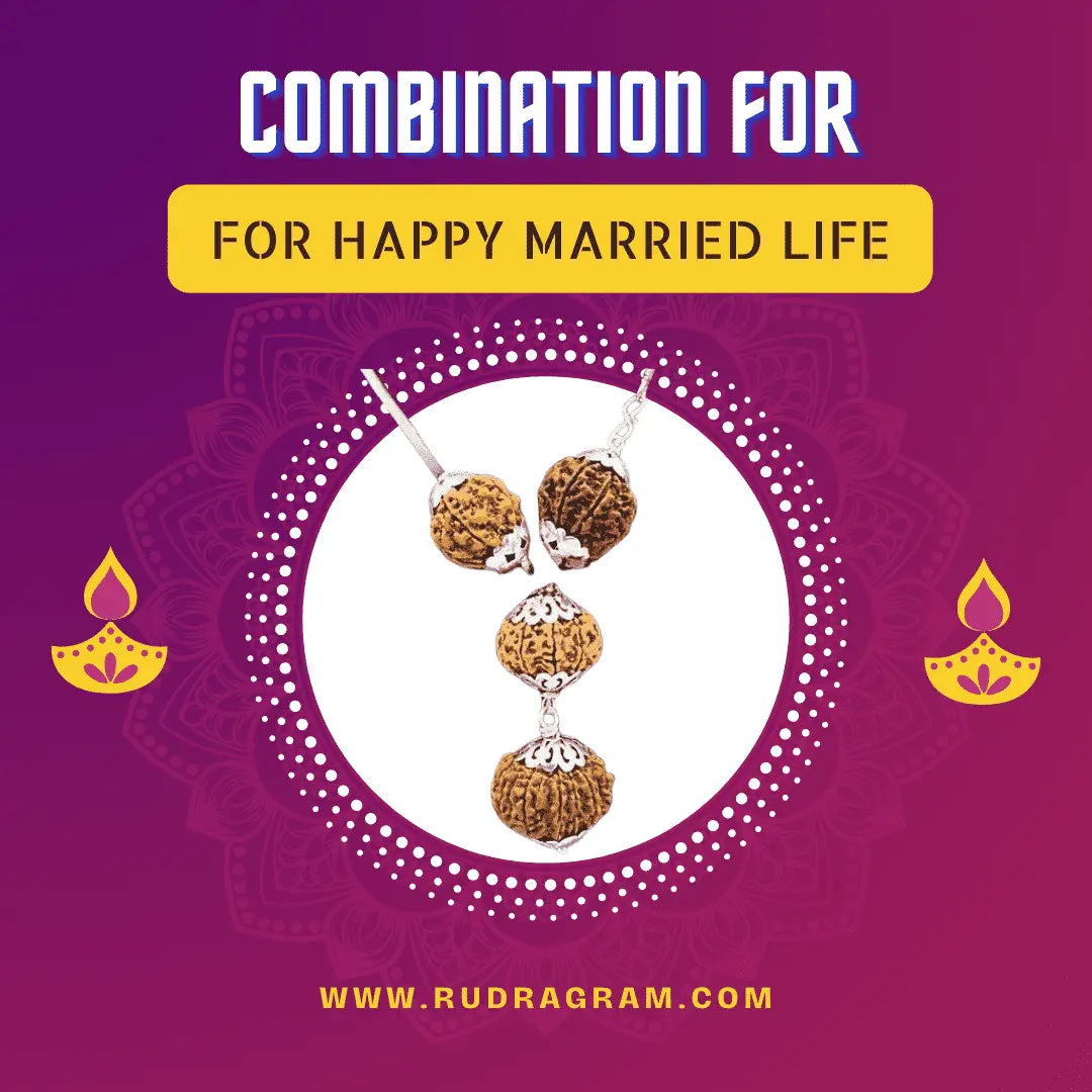 Rudraksha Combination For Happy Married Life featuring traditional beads on a decorative background