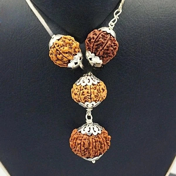 Rudraksha Combination For Happy Married Life necklace featuring three sacred beads and silver accents