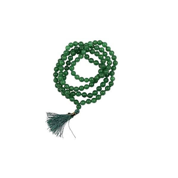 Green Hakik Mala Prayer Beads with a Decorative Tassel for Meditation and Spiritual Practices