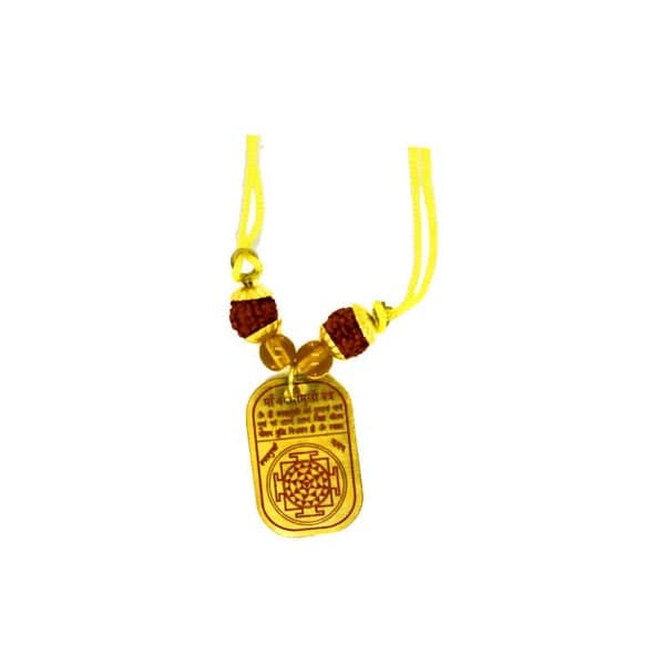Maa Baglamukhi Kavach Pendant on Yellow Thread with Rudraksha Beads for Spiritual Protection