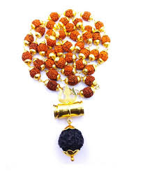 RudraGram Shiv Shakti Kavach 5 Mukhi Rudraksha Mala with golden accents and handcrafted design