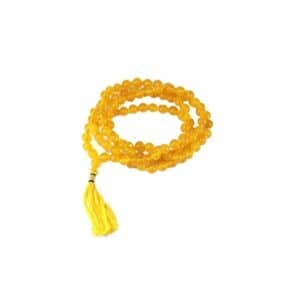 Yellow Hakik Mala beads with tassel, perfect for meditation and spiritual practices