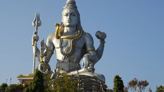 Statue of Lord Shiva, representing the Shri Rudrashtakam with intricate details and serene surroundings