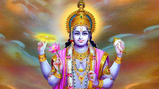 Vibrant depiction of Lord Vishnu representing Parameshwara Stuti Stotram with traditional symbols