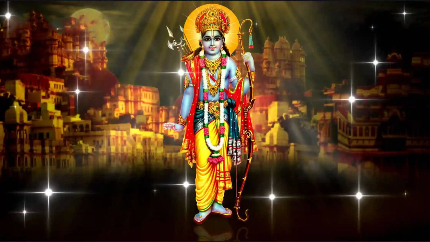 Vibrant depiction of Shri Janakinatha Aarti with Lord Rama in a spiritual setting