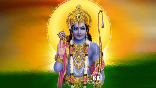 Colorful depiction of Lord Rama with bow, representing Shri Rama Raghupati Ki Aarti worship
