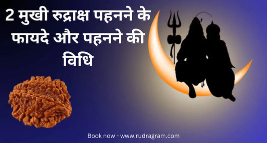 2 Mukhi Rudraksha with a crescent moon background, symbolizing its benefits and wearing method for certified 2 Mukhi Rudraksha online