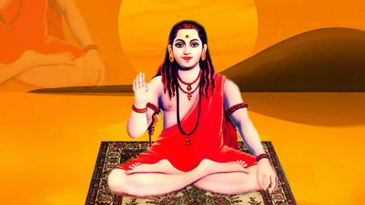 Illustration of a saint meditating in orange robes symbolizing Shri Gorakha Chalisa spiritual devotion