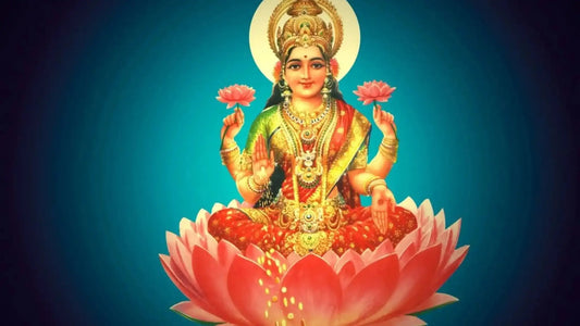 Sidhha Lakshmi Stotram depiction of Goddess Lakshmi on a vibrant lotus flower
