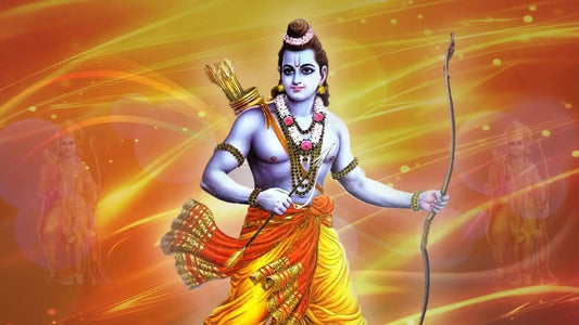 Vibrant depiction of Lord Rama with a bow, symbolizing Rama Tandava Stotram in a colorful background