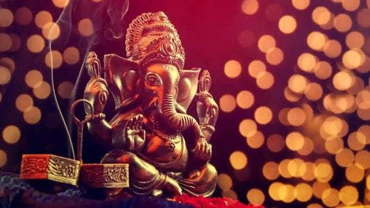 Colorful depiction of Ganesha with Rin mukti Ganesha Stotram for spiritual blessings and prosperity