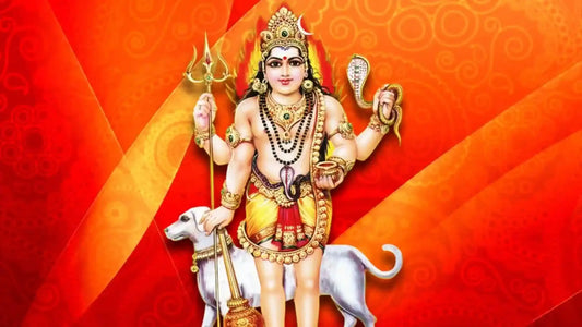 Vibrant depiction of Lord Bhairava with a dog and traditional adornments, symbolizing Lord Bhairava Aarti