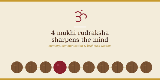 4 Mukhi Rudraksha bead banner with Om symbol — sharpens the mind through memory, communication and Lord Brahma's wisdom