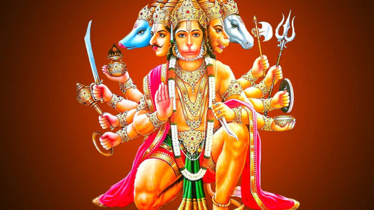 Colorful illustration of Lord Hanuman with multiple faces representing Mangalwar Ki Aarti