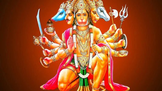 Sankat Mochan Hanuman Ashtakam Artwork Depicting Hanuman with Multiple Arms and Divine Attributes