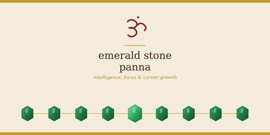 Emerald Stone (Panna) banner with Om symbol — intelligence, focus and career growth