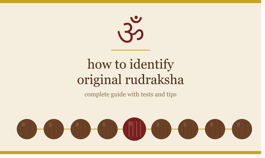 How to identify original Rudraksha complete guide banner with Om symbol and mala beads