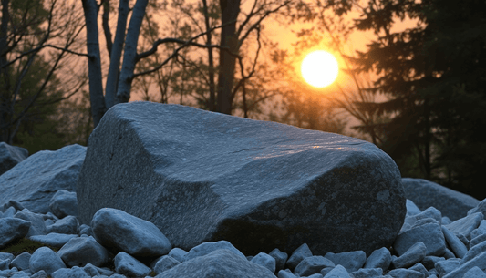 A large Neelam gemstone among smaller stones at sunset, showcasing Neelam gemstone uses for growth