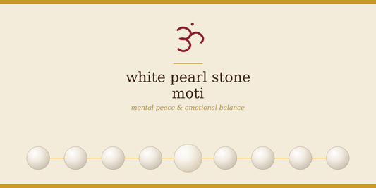 White Pearl Stone (Moti) banner with Om symbol — mental peace and emotional balance