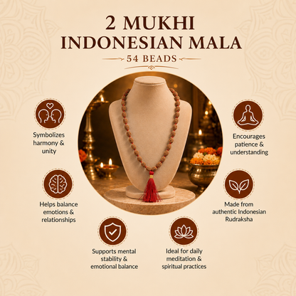2 Mukhi Indonesian Rudraksha Bead Mala (GGTL Certified)