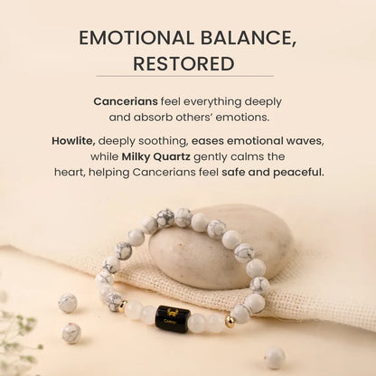 Cancer (Karka Rashi) Zodiac Bracelet – Natural Howlite & Milky Quartz