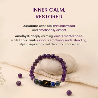 Aquarius (Kumbh Rashi) Zodiac Bracelet – Natural Amethyst & Lapis Lazuli