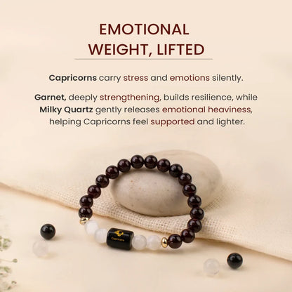 Capricorn (Makar Rashi) Zodiac Bracelet – Natural Garnet & Milky Quartz
