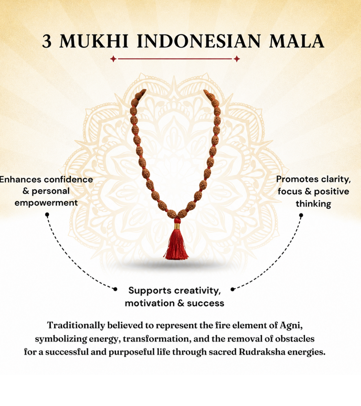 3 Mukhi Indonesian Rudraksha Beaded Mala