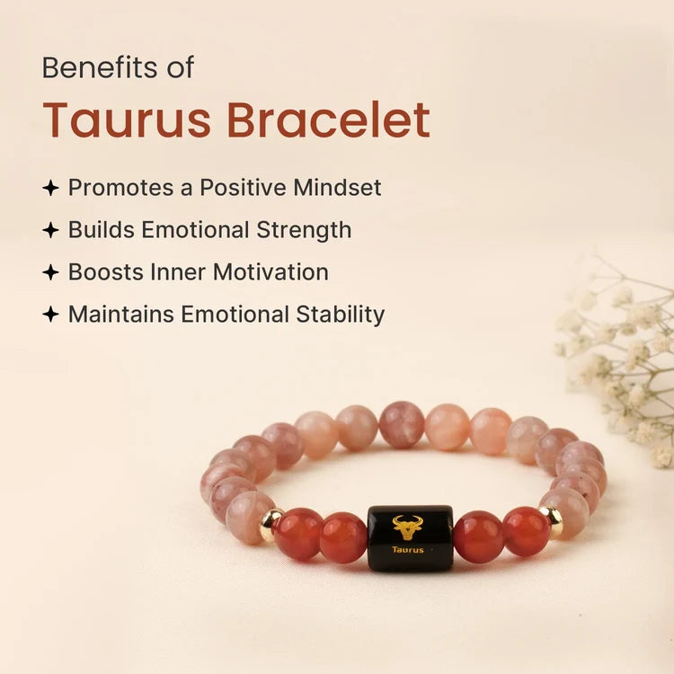 Taurus (Vrishabha Rashi) Zodiac Bracelet – Natural Sunstone & Carnelian