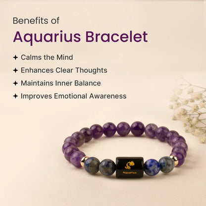 Aquarius (Kumbh Rashi) Zodiac Bracelet – Natural Amethyst & Lapis Lazuli