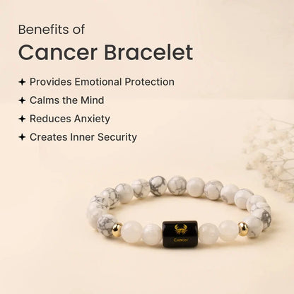 Cancer (Karka Rashi) Zodiac Bracelet – Natural Howlite & Milky Quartz