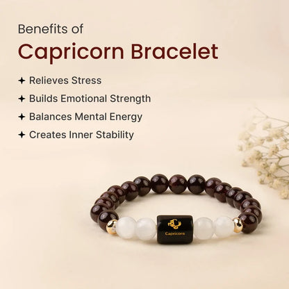 Capricorn (Makar Rashi) Zodiac Bracelet – Natural Garnet & Milky Quartz