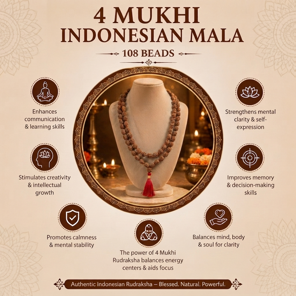 4 Mukhi Indonesian Rudraksha Beaded Mala