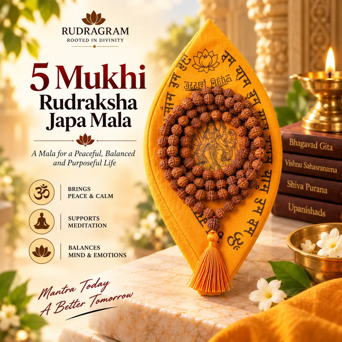 5 Mukhi Rudraksha Mala – 100% Original & Lab Certified