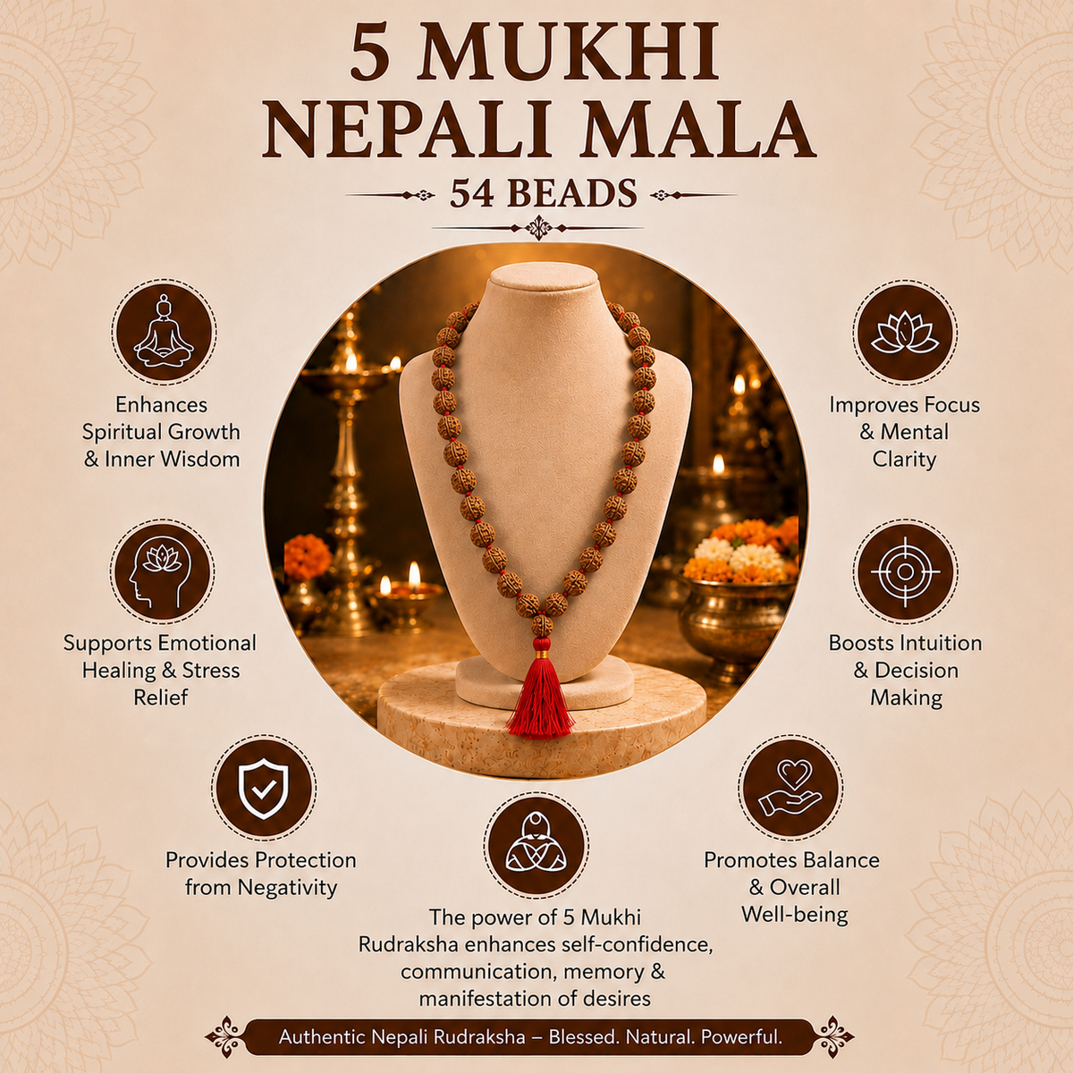 5 Mukhi Nepali Rudraksha Mala for Daily Wellbeing